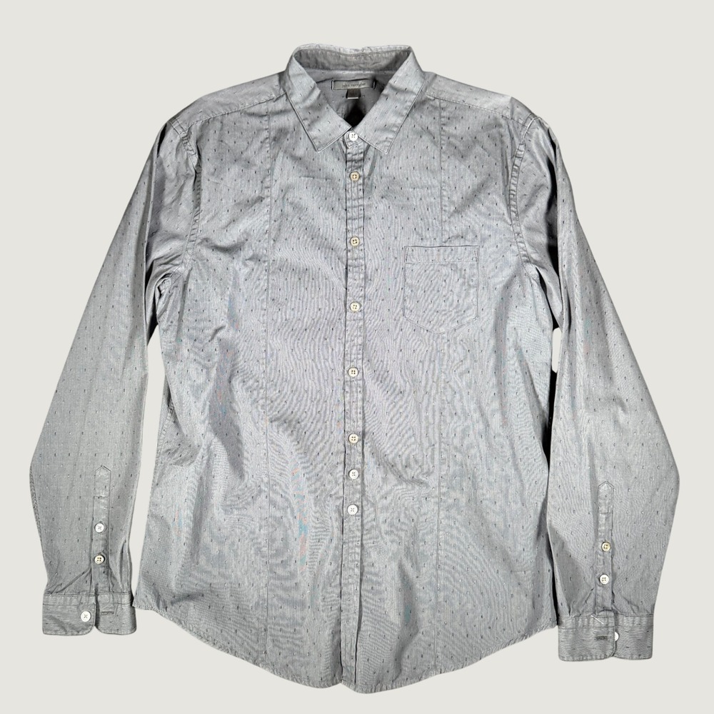 John Varvatos Mens Grey Dobby Texture Cotton Button Down Shirt L W357C4